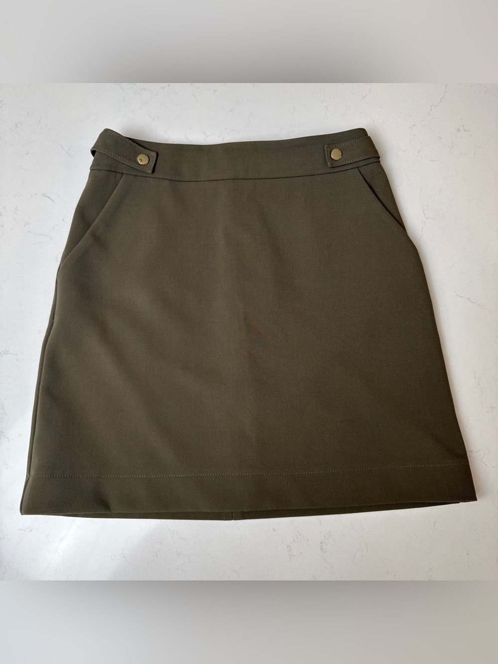 H&M Olive Green Pencil Skirt with Button Tab Waist